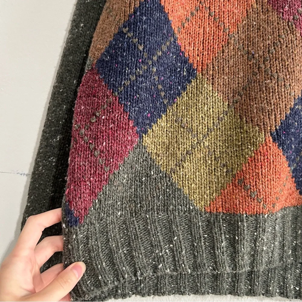 Jos A Bank Multicolor Argyle Lambswool Blend Knit Sweater Large Grandpa Art Deco